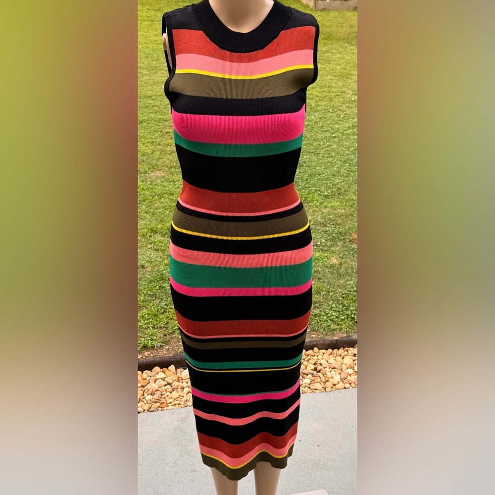 New York & Company Pink Green Bodycon Midi Dress